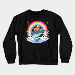 Cute Sloth Riding Narwhal The Unicorn Of The Sea Crewneck Sweatshirt